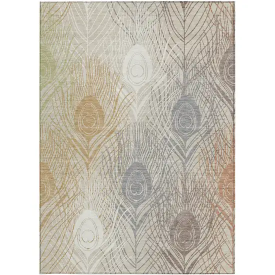 Beige Copper And Gray Floral Washable Indoor Outdoor Area Rug Photo 4