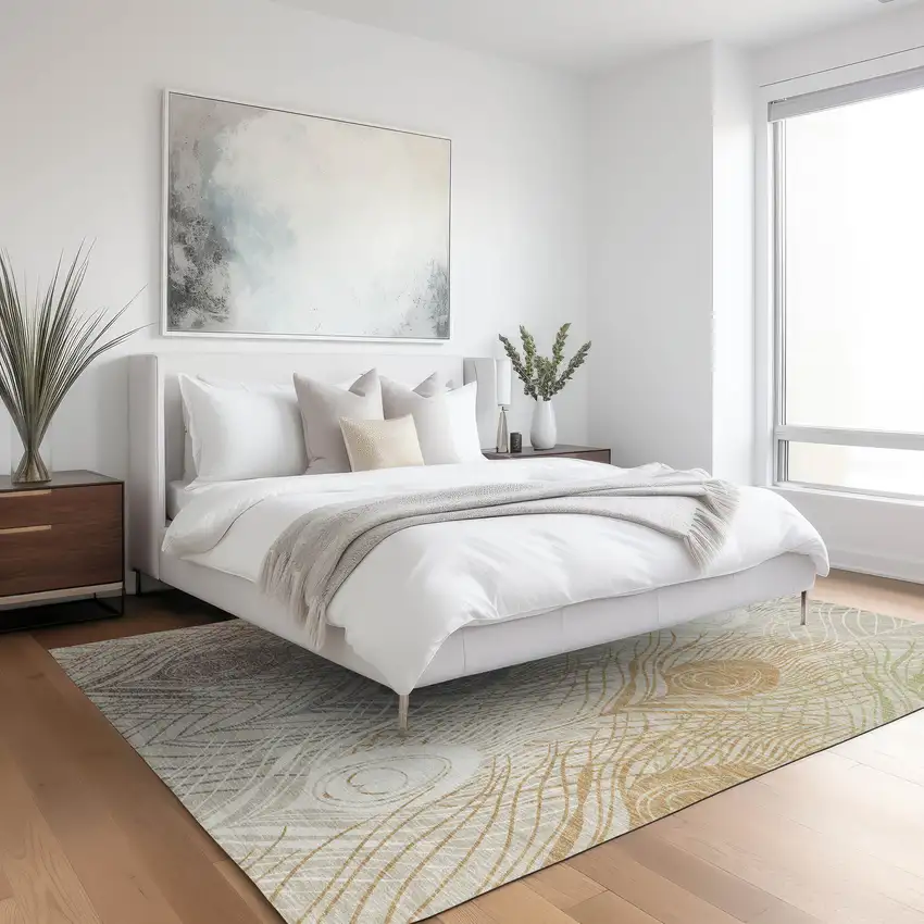 Beige Copper And Gray Floral Washable Indoor Outdoor Area Rug Photo 9