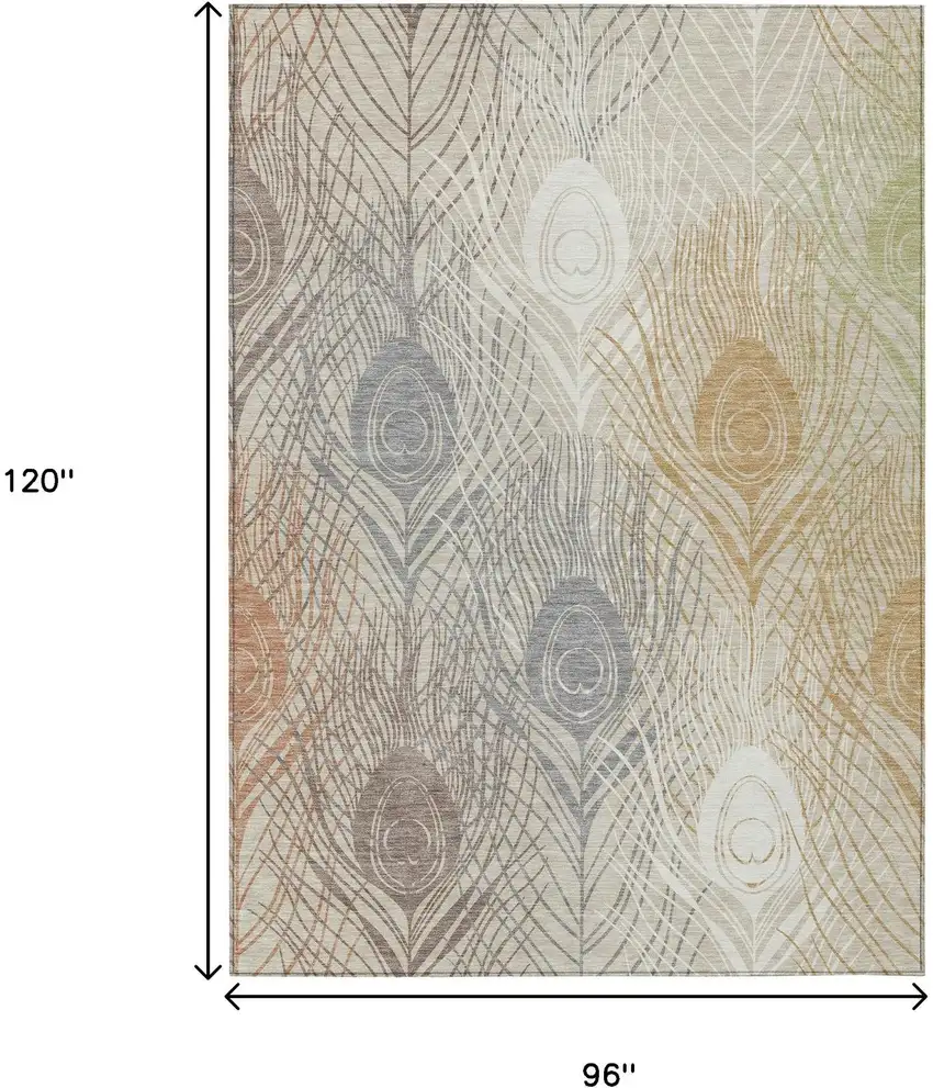 Beige Copper And Gray Floral Washable Indoor Outdoor Area Rug Photo 3