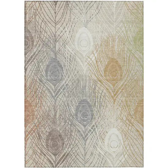 Beige Copper And Gray Floral Washable Indoor Outdoor Area Rug Photo 2