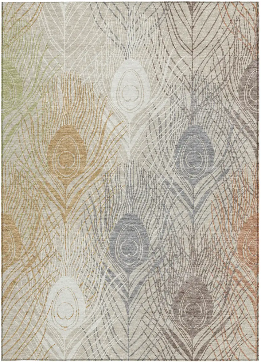 Beige Copper And Gray Floral Washable Indoor Outdoor Area Rug Photo 4