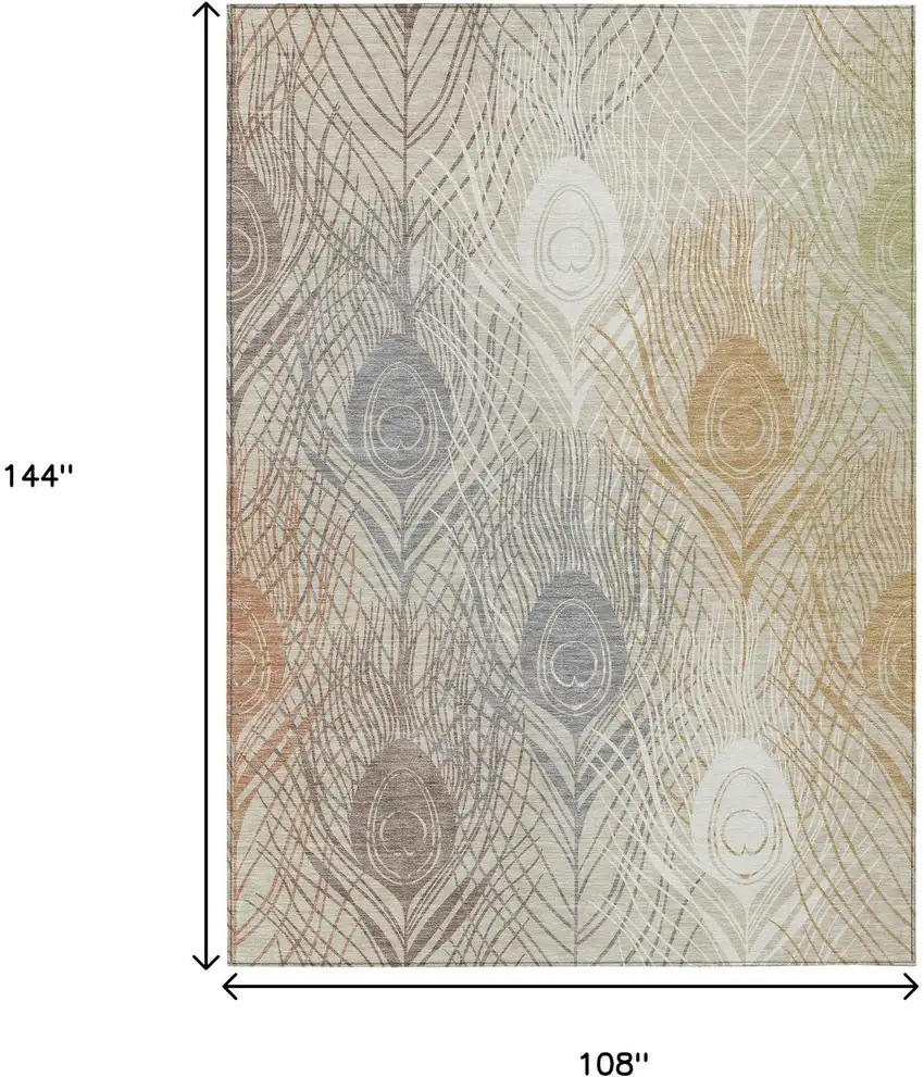 Beige Copper And Gray Floral Washable Indoor Outdoor Area Rug Photo 3