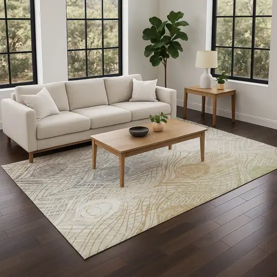 Beige Copper And Gray Floral Washable Indoor Outdoor Area Rug Photo 7