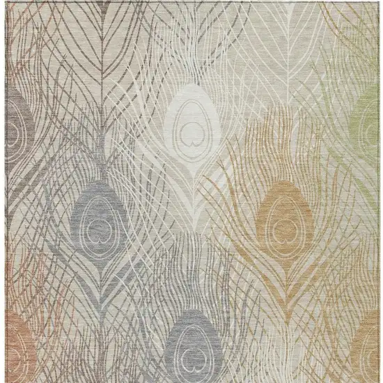 Beige Copper And Gray Floral Washable Indoor Outdoor Area Rug Photo 5