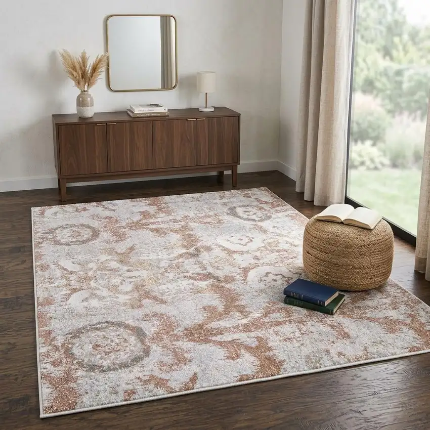 Beige Copper And Gray Geometric Area Rug Photo 1