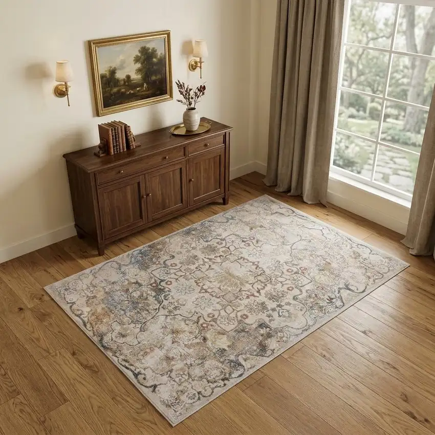 Beige Copper And Gray Medallion Area Rug Photo 1