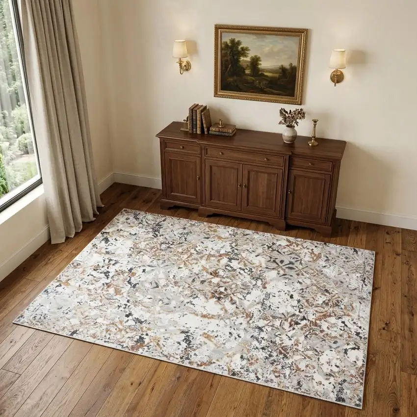 Beige Copper And Gray Medallion Area Rug Photo 1
