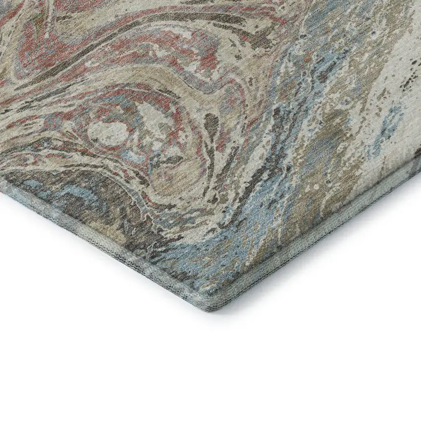 Beige Copper And Green Abstract Washable Area Rug With UV Protection Photo 7