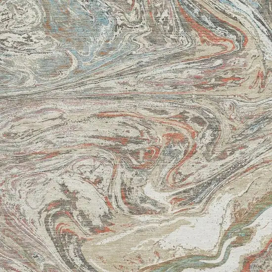 Beige Copper And Green Abstract Washable Area Rug With UV Protection Photo 2