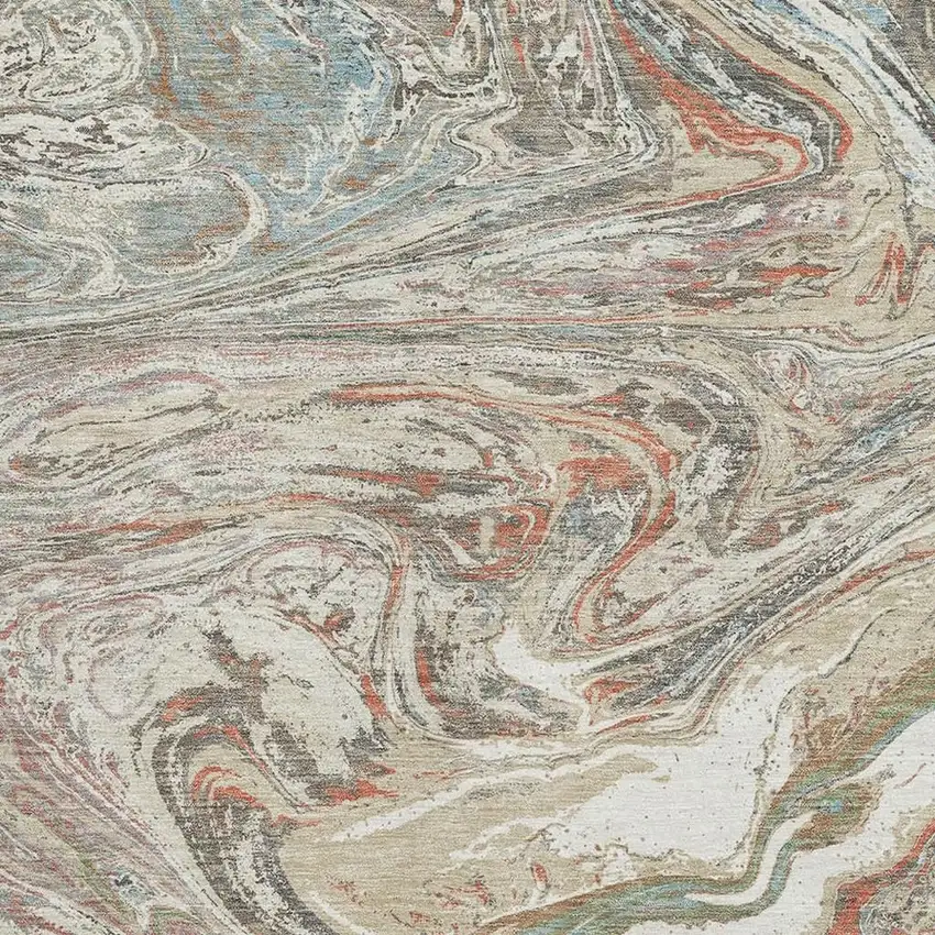 Beige Copper And Green Abstract Washable Area Rug With UV Protection Photo 2