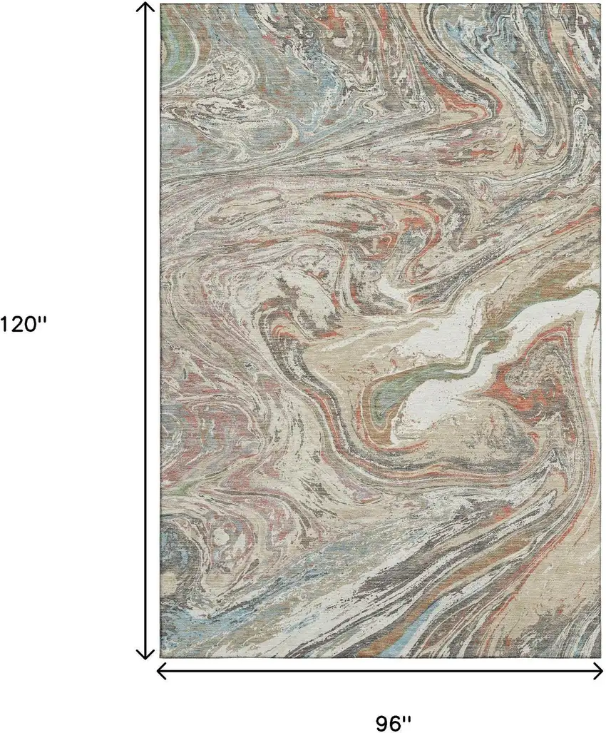 Beige Copper And Green Abstract Washable Area Rug With UV Protection Photo 8