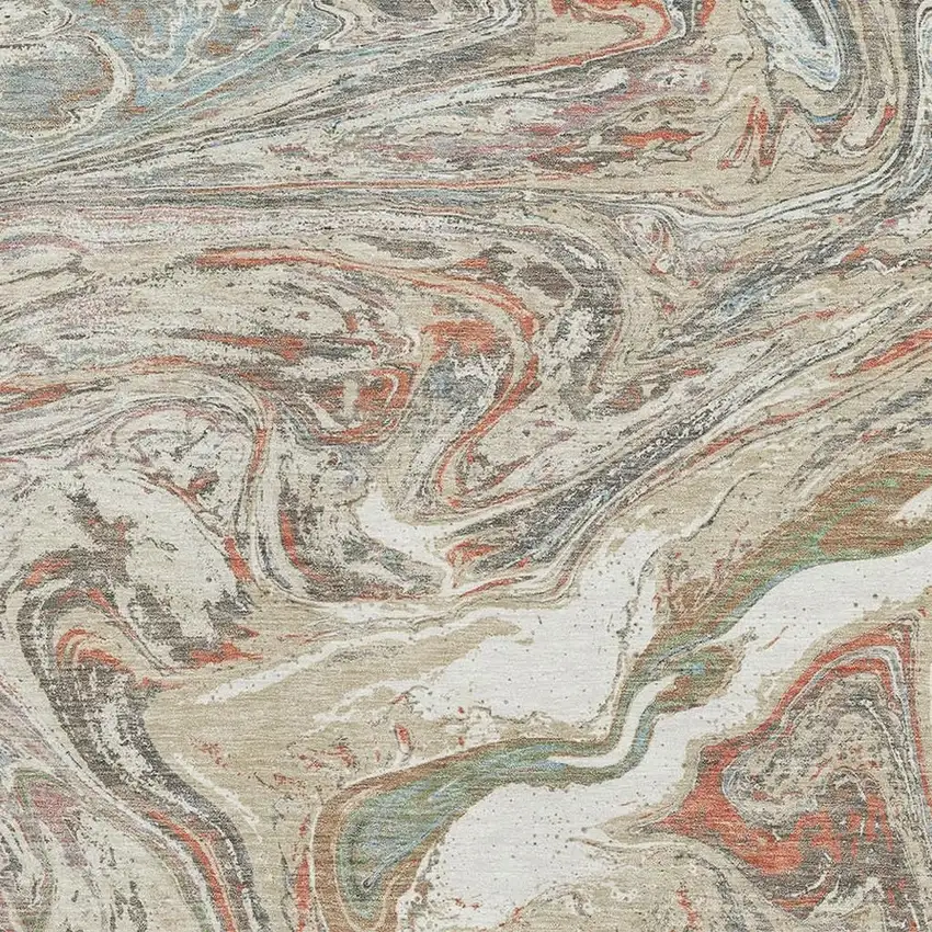 Beige Copper And Green Abstract Washable Area Rug With UV Protection Photo 2