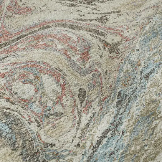 Beige Copper And Green Abstract Washable Area Rug With UV Protection Photo 9