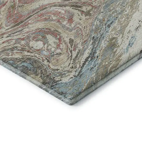 Beige Copper And Green Abstract Washable Area Rug With UV Protection Photo 7