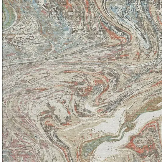 Beige Copper And Green Abstract Washable Area Rug With UV Protection Photo 2
