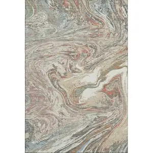 Photo of Beige Copper And Green Abstract Washable Area Rug With UV Protection