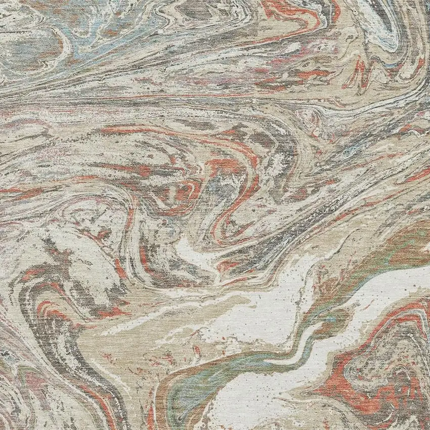 Beige Copper And Green Abstract Washable Area Rug With UV Protection Photo 2