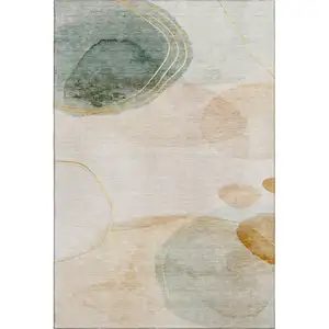 Photo of Beige Copper And Taupe Abstract Washable Area Rug With UV Protection