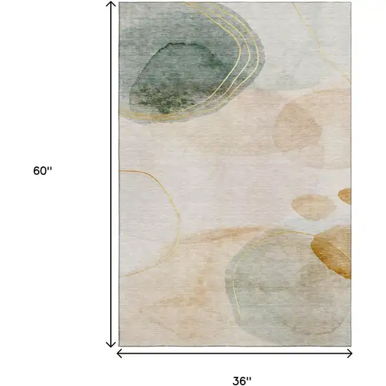Beige Copper And Taupe Abstract Washable Area Rug With UV Protection Photo 6