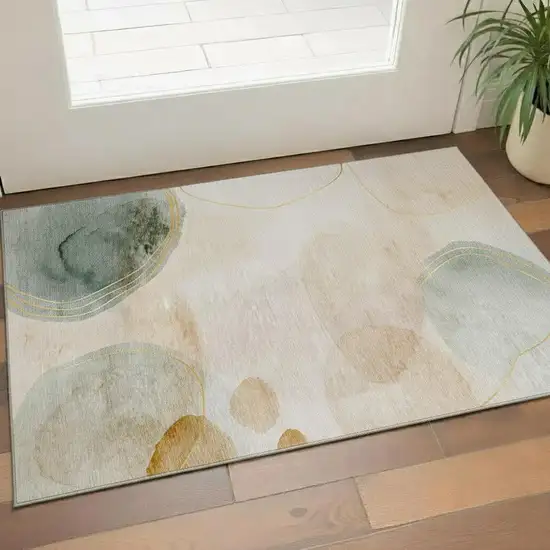 Beige Copper And Taupe Abstract Washable Area Rug With UV Protection Photo 1