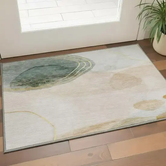 Beige Copper And Taupe Abstract Washable Area Rug With UV Protection Photo 2