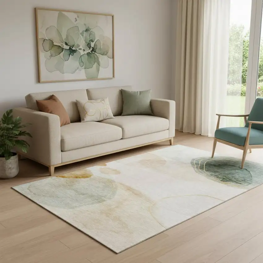 Beige Copper And Taupe Abstract Washable Area Rug With UV Protection Photo 1