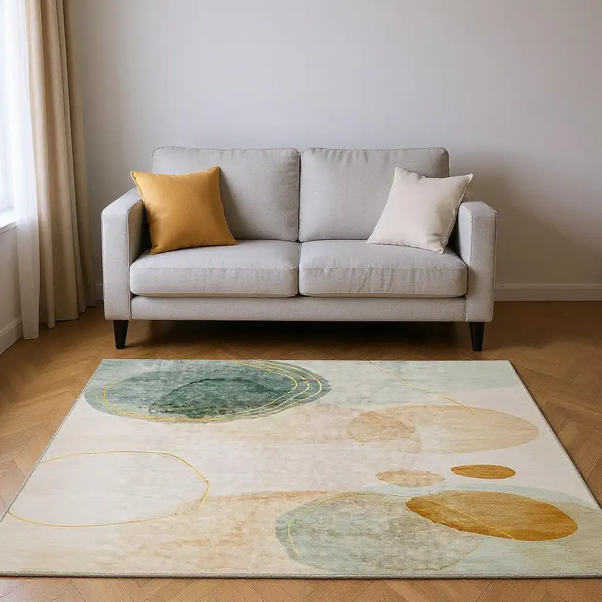 Beige Copper And Taupe Abstract Washable Area Rug With UV Protection Photo 2