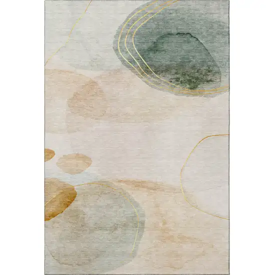 Beige Copper And Taupe Abstract Washable Area Rug With UV Protection Photo 6