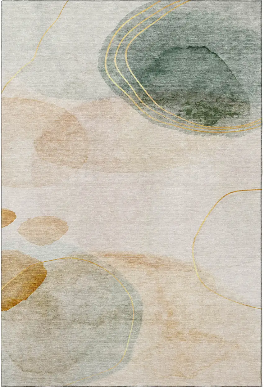 Beige Copper And Taupe Abstract Washable Area Rug With UV Protection Photo 6