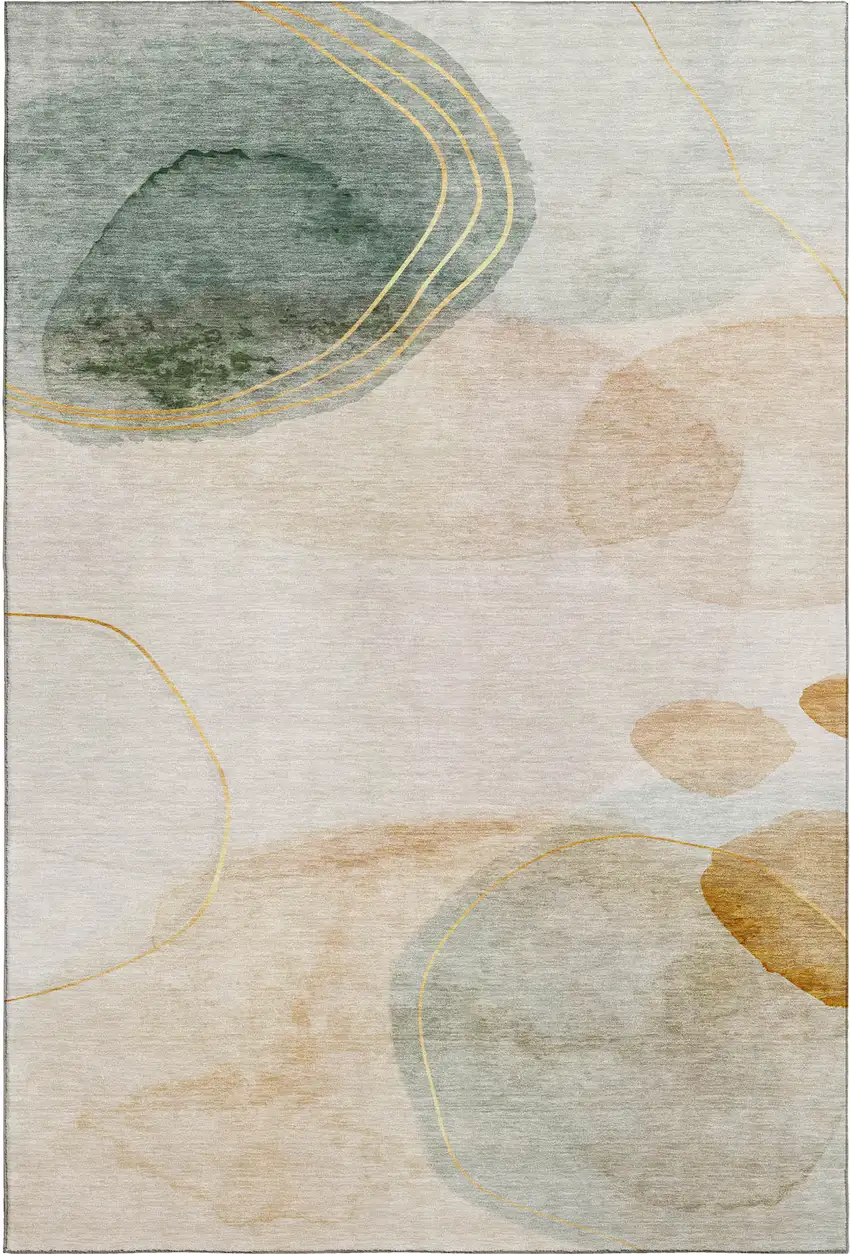Beige Copper And Taupe Abstract Washable Area Rug With UV Protection Photo 1
