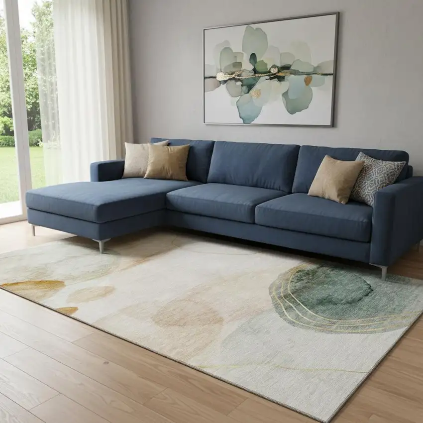 Beige Copper And Taupe Abstract Washable Area Rug With UV Protection Photo 1