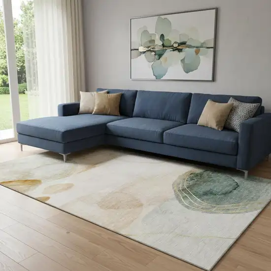 Beige Copper And Taupe Abstract Washable Area Rug With UV Protection Photo 1