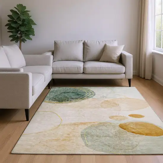 Beige Copper And Taupe Abstract Washable Area Rug With UV Protection Photo 2