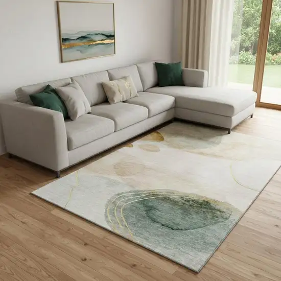 Beige Copper And Taupe Abstract Washable Area Rug With UV Protection Photo 1