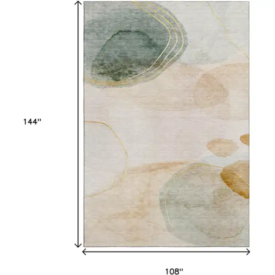 Beige Copper And Taupe Abstract Washable Area Rug With UV Protection Photo 3