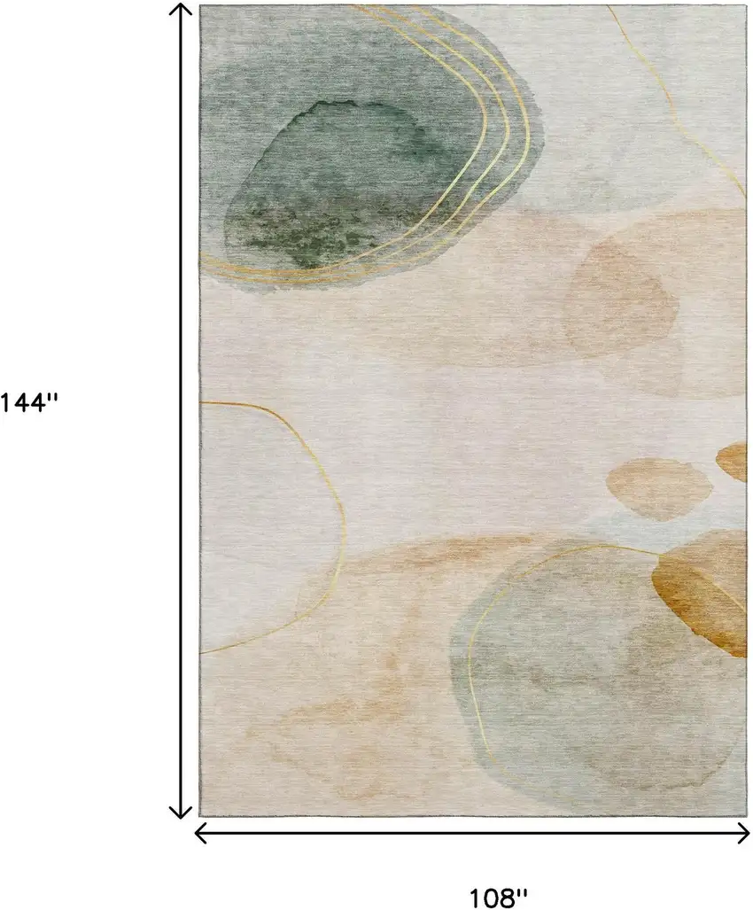 Beige Copper And Taupe Abstract Washable Area Rug With UV Protection Photo 3