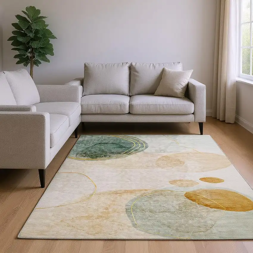 Beige Copper And Taupe Abstract Washable Area Rug With UV Protection Photo 2