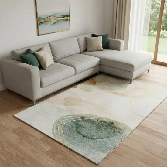 Beige Copper And Taupe Abstract Washable Area Rug With UV Protection Photo 1
