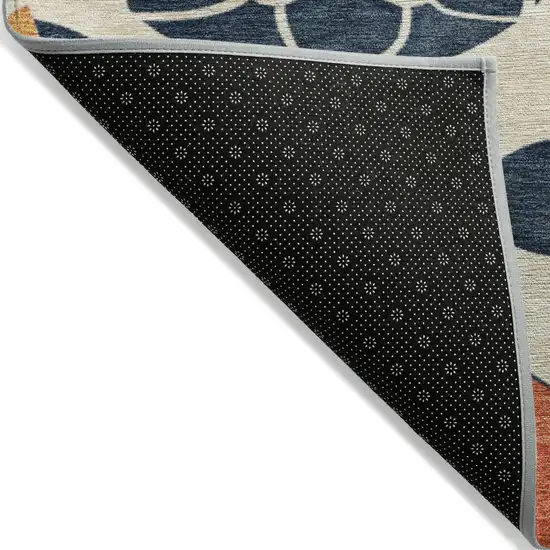 Beige Coral And Navy Blue Floral Washable Indoor Outdoor Area Rug Photo 8