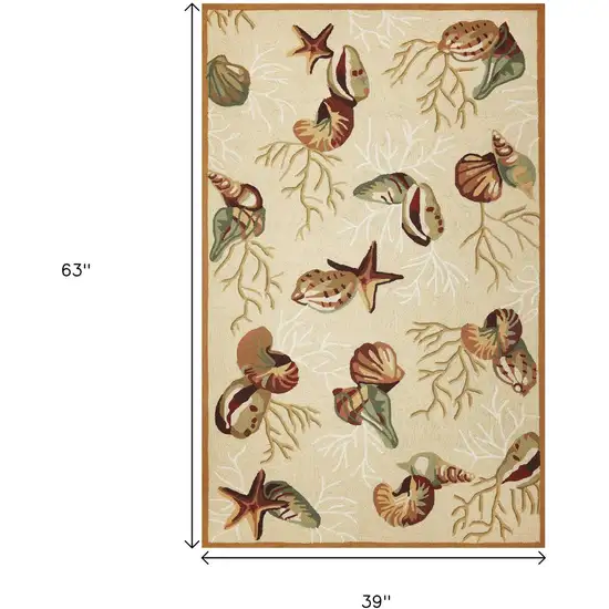 Beige Green And Brown Seashell and Coral Hand Tufted Area Rug Photo 8