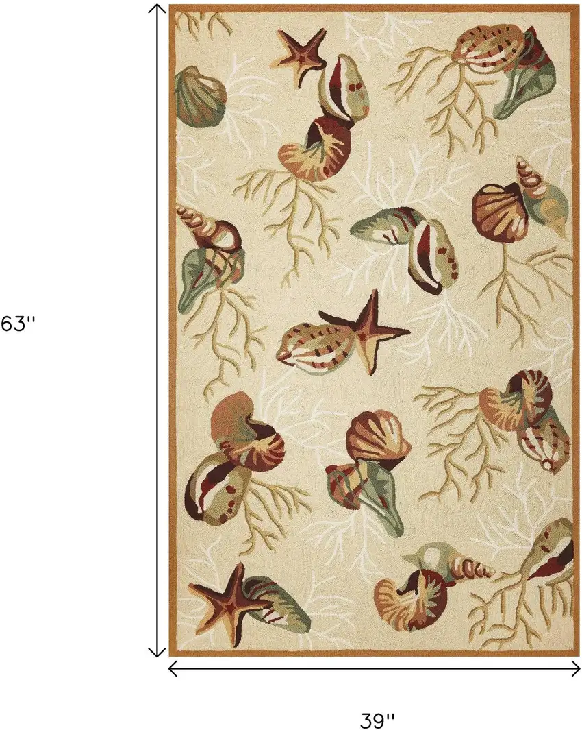 Beige Green And Brown Seashell and Coral Hand Tufted Area Rug Photo 8