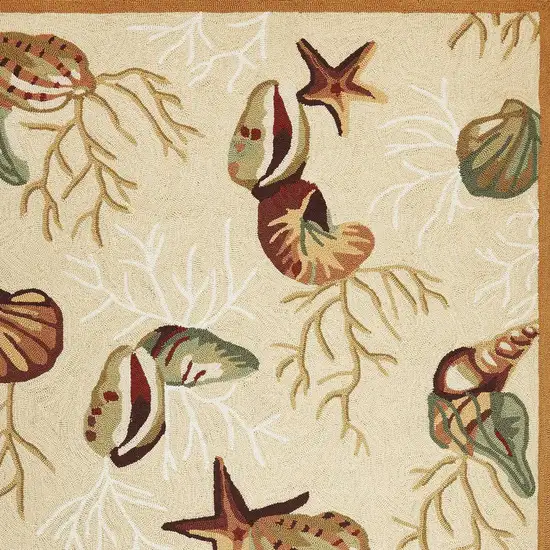 Beige Green And Brown Seashell and Coral Hand Tufted Area Rug Photo 4