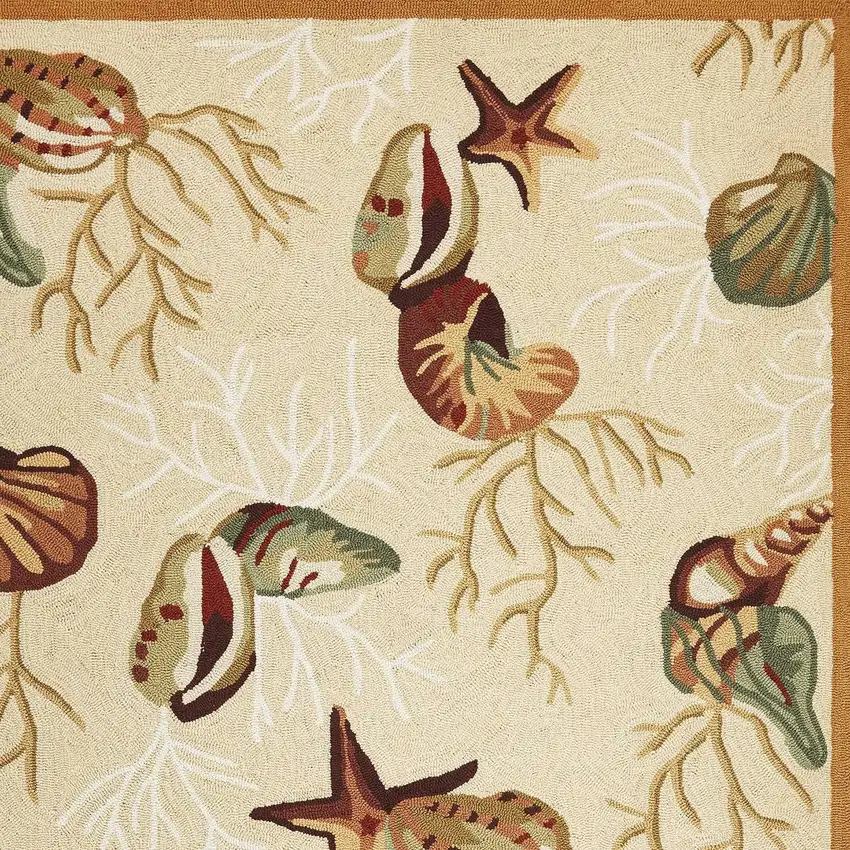 Beige Green And Brown Seashell and Coral Hand Tufted Area Rug Photo 4