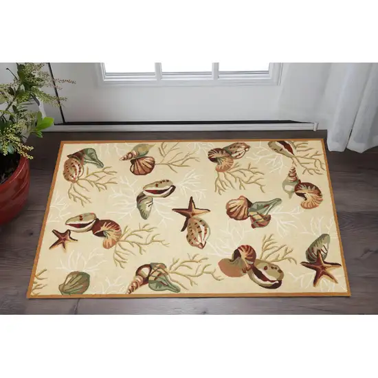 Beige Green And Brown Seashell and Coral Hand Tufted Area Rug Photo 2
