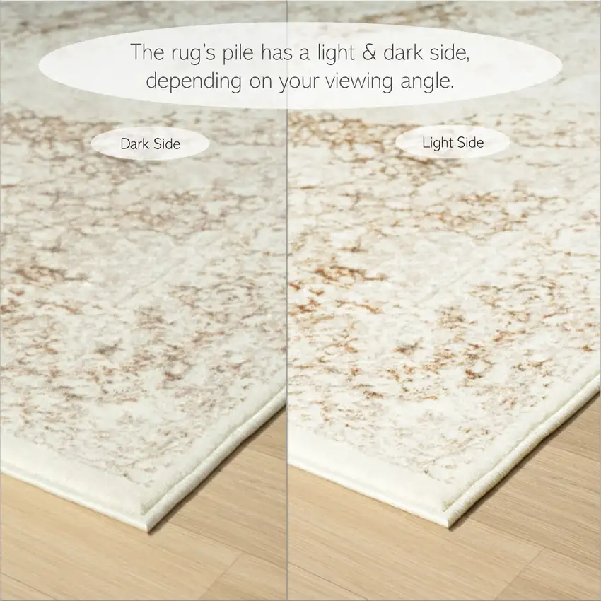 Beige Cream And Brown Damask Stain Resistant Area Rug Photo 10
