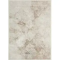 Photo of Beige Cream And Brown Damask Stain Resistant Area Rug