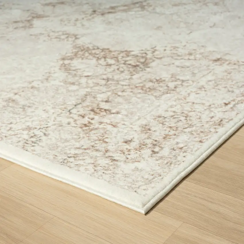 Beige Cream And Brown Damask Stain Resistant Area Rug Photo 4