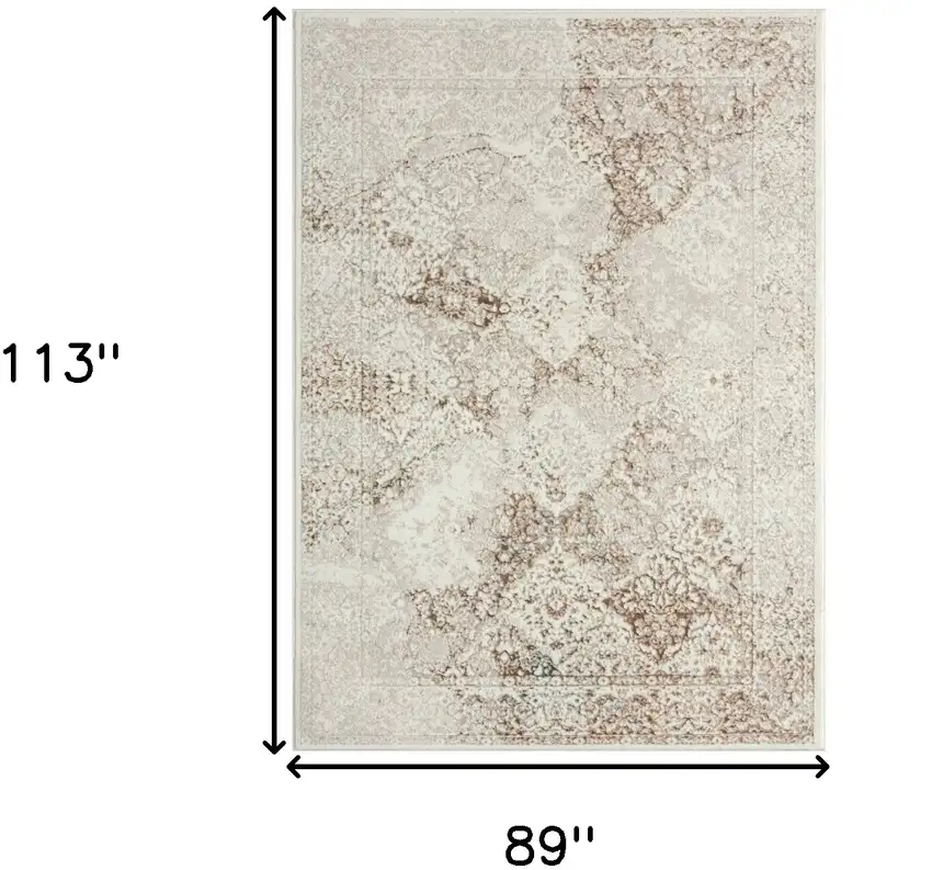 Beige Cream And Brown Damask Stain Resistant Area Rug Photo 7
