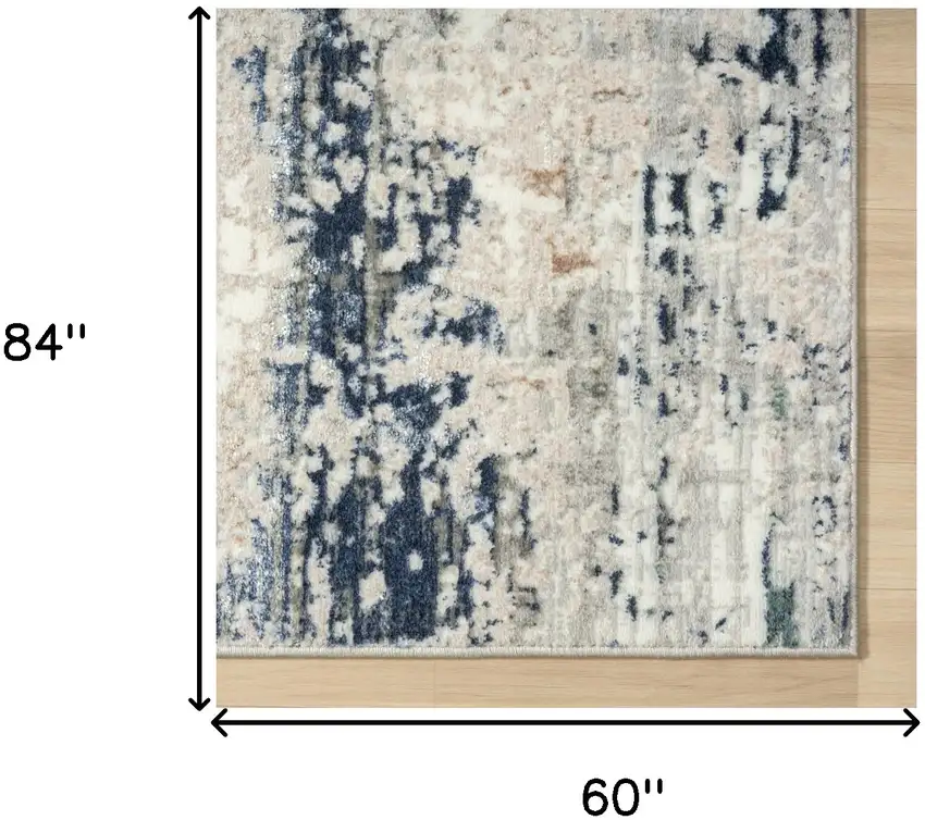 Beige Cream Blue And Gray Abstract Stain Resistant Area Rug Photo 7