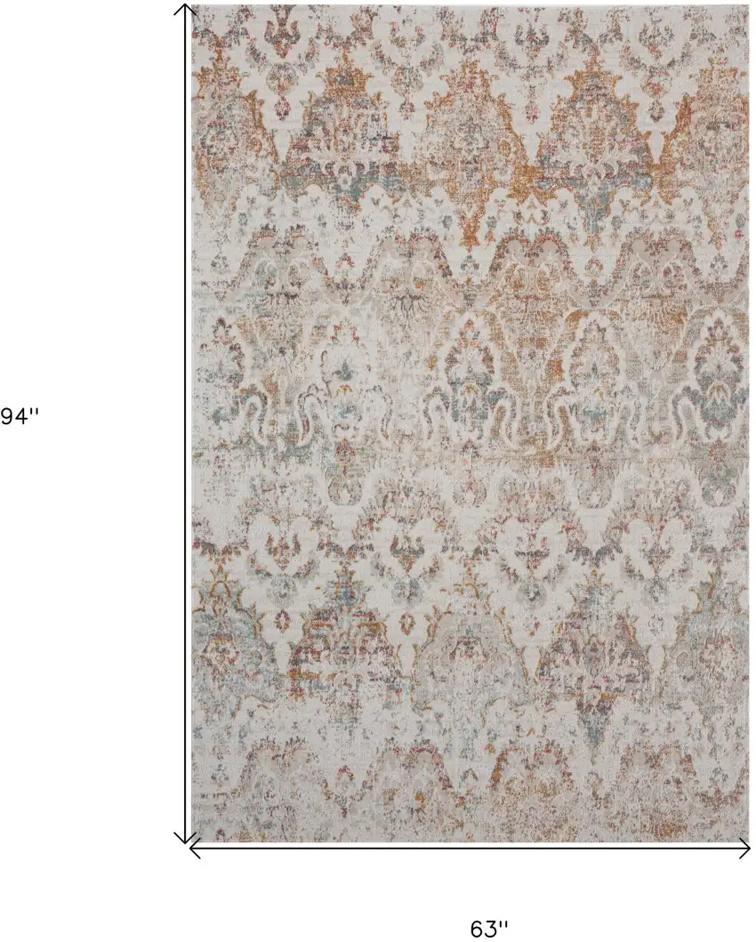 Beige Damask Stain Resistant Indoor Outdoor Area Rug Photo 8
